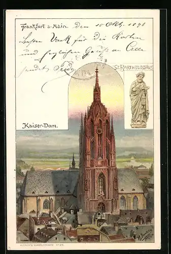 Lithographie Alt-Frankfurt, Kaiser-Dom mit St. Bartholomäus