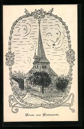 Künstler-AK Gärtenroth, Darstellung der Kirche