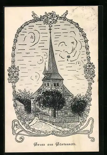 Künstler-AK Gärtenroth, Totalansicht der Kirche