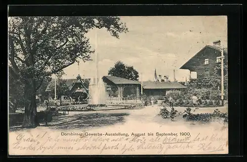 AK Dornbirn, Gewerbe-Ausstellung 1900, Ausstellungsgelände mit Springbrunnen