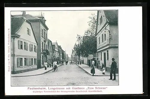AK Frankfurt-Fechenheim, Langstrasse mit Gasthaus zum Schwan
