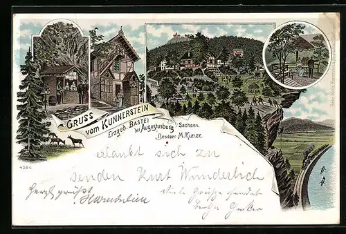 Lithographie Augustusburg i. Sa., Gasthof auf dem Kunnerstein