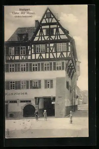 AK Stuttgart, Unter der Mauer, Schmalestrasse Ecke Thurmstrasse