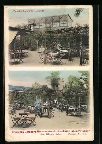AK Bernburg, Restaurant zum Paradies, Garten mit Veranda