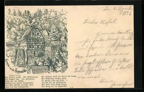 Lithographie Dresden-Hosterwitz, Gasthaus Keppmühle in Waldlandschaft