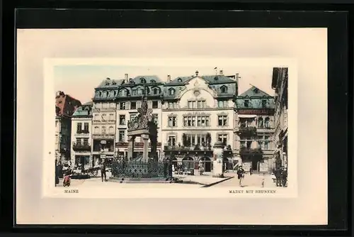 AK Mainz, Markt mit Brunnen