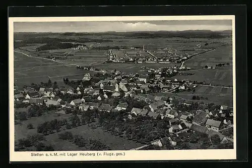 AK Stetten a. k. M., Ortsansicht mit Lager Heuberg vom Flugzeug aus