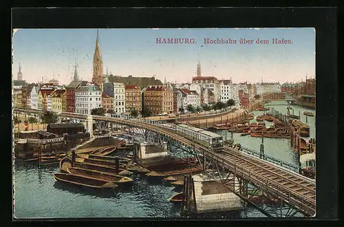 AK Hamburg-Harburg, Hochbahn über dem Hafen