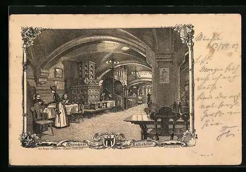 AK München, Ratskeller, Innenansicht