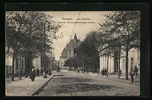 AK Bremen, Strasse am Ostertor, Blick auf das Polizeiverwaltungs-Gebäude