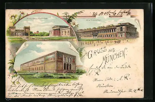 Lithographie München, Propyläen und Glyptothek