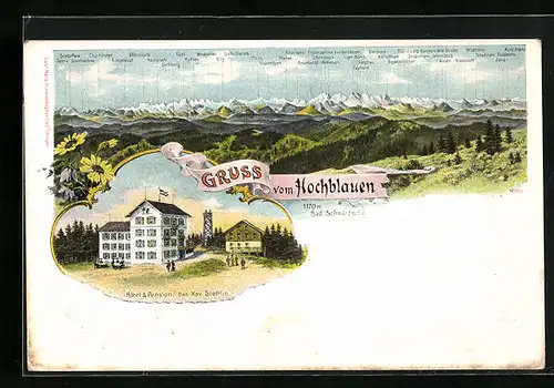 Lithographie Hochblauen, Hotel & Pension Stehlin mit Faulhorn