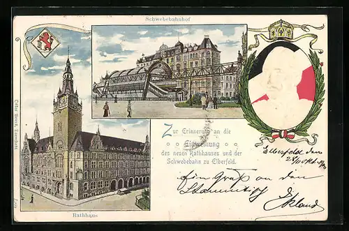 Präge-AK Elberfeld, Schwebebahnhof und Rathaus