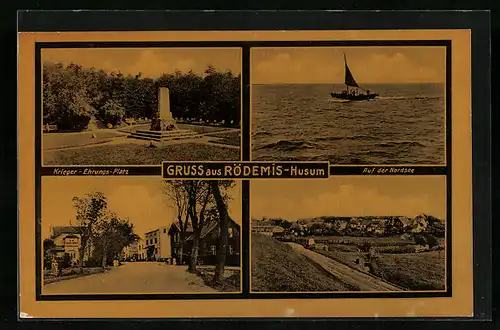 AK Rödemis a. Husum, Krieger-Ehrungs-Platz mit Bootspartie