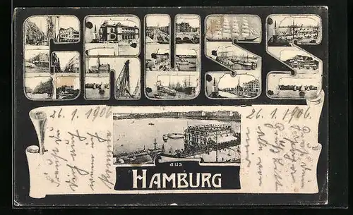 AK Hamburg-Harburg, Ortsansichten mit Hafen