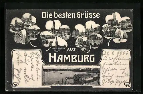 AK Hamburg-Harburg, Ortsansichten mit Hafen