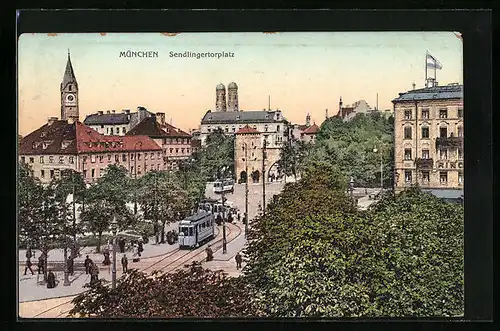 AK München, Sendlingertorplatz mit Strassenbahn