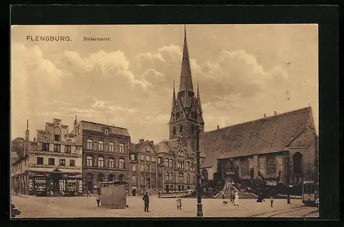 AK Flensburg, Strassenpartie am Südermarkt