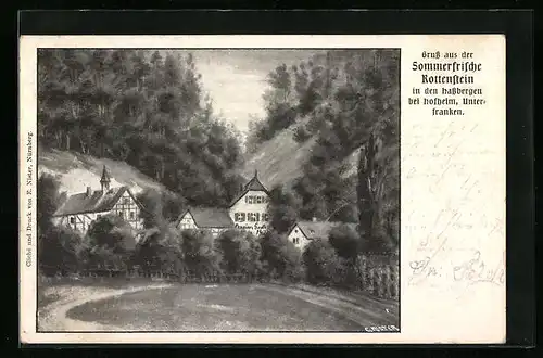 Künstler-AK Rottenstein b. Hofheim, Teilansicht mit Gasthaus