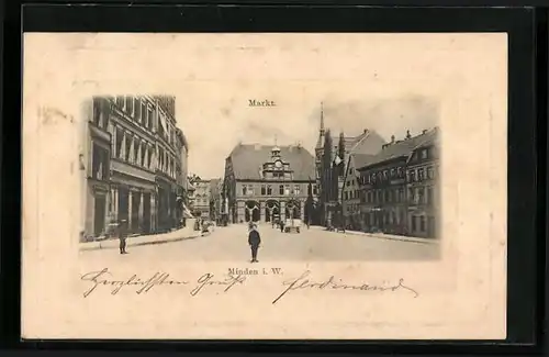 AK Minden i. W., Markt mit Kirche