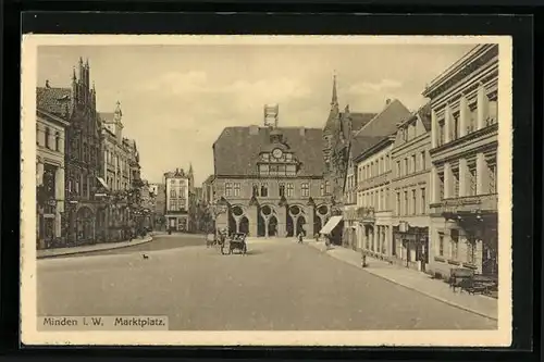 AK Minden i. W., Marktplatz mit Geschäften