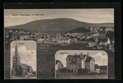 AK Braunlage im Oberharz, Teilansicht, Museum, Kirche