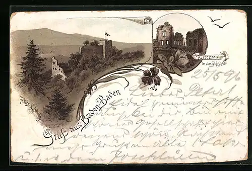 Lithographie Baden-Baden, Altes Schloss, Rittersaal