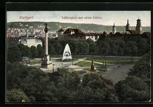 Relief-AK Stuttgart, Schlossplatz mit altem Schloss