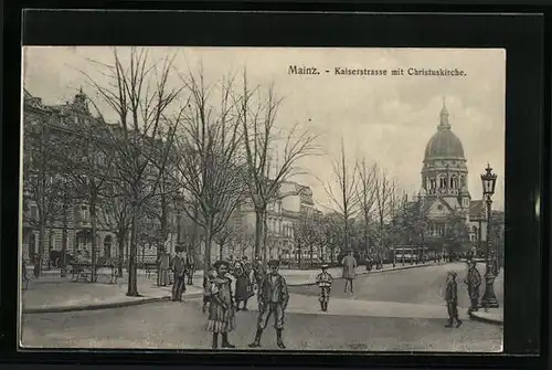 AK Mainz, Kaiserstrasse mit Christuskirche