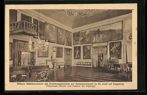 AK Zangberg, Höhere Mädchenschule mit Erziehungsinstitut der Salesianerinnen zu St. Josef, Fürstensaal, Innenansicht