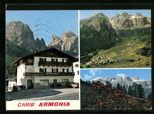AK Colfosco, Garni Armonia und zwei Landschafts-Ansichten