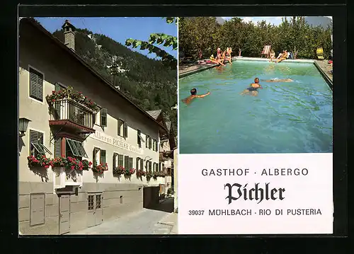 AK Mühlbach, Gasthof-Albergo Pichler mit Schwimmbad