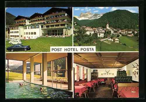 AK Welschnofen, Ortsansicht und drei Ansichten vom Post-Hotel Posta