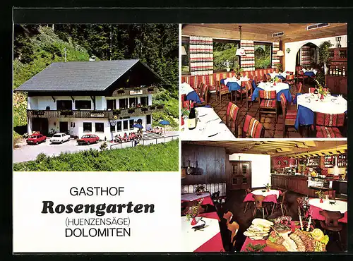 AK Welschnofen, Drei Ansichten vom Gasthof Rosengarten