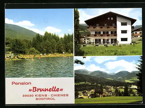 AK Kiens /Pustertal, Pension Brunelle mit Schwimmbad und Ortsansicht