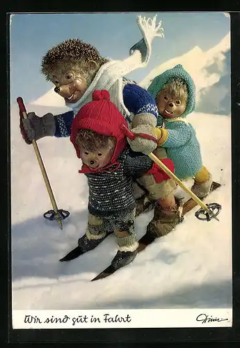 AK Mecki-Vater mit Kindern auf Ski - wir sind gut in Fahrt