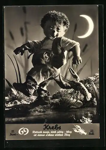 AK Sternzeichen Krebs, Mecki wird vom Krebs gezwackt