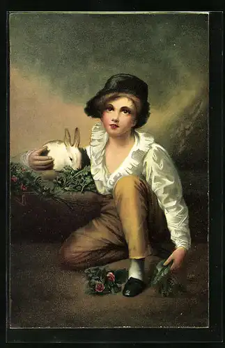 Künstler-AK Stengel & Co. Nr.29198: Ein Knabe mit Kaninchen
