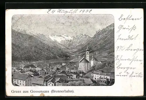 AK Gossensass (Brennerbahn), Ortsansicht aus der Vogelschau