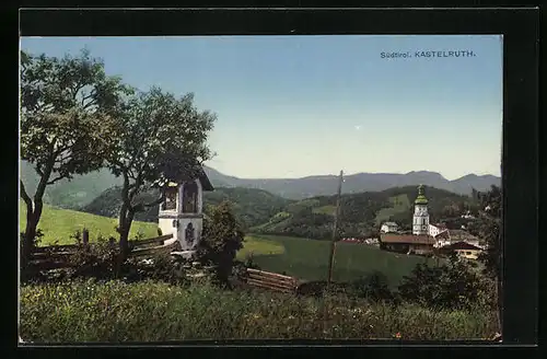 AK Kastelruth, Blick aus der Ferne zum Ort
