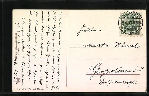 AK Meran, Ortsansicht aus der Vogelschau