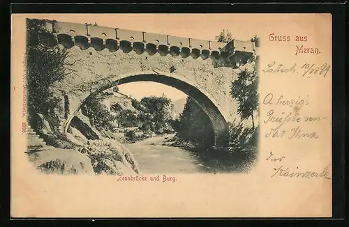 AK Meran, Zenobrücke und Burg