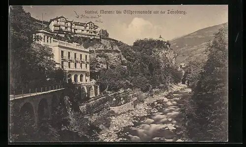 AK Meran, Die Gilfpromenade mit der Zenoburg