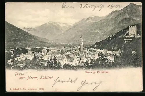AK Meran, Ortsansicht gegen Vintschgau