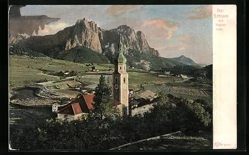 AK Castelrotto, Ortsansicht mit den Schlern