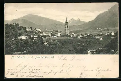 AK Kastelruth, Ortsansicht m. d. Geisslerspitzen