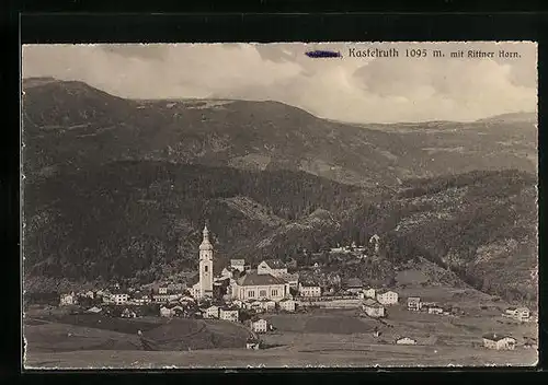 AK Kastelruth, Totalansicht mit Rittner Horn