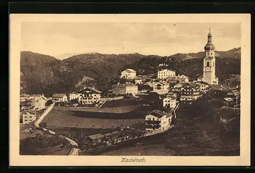 AK Kastelruth, Totalansicht aus der Vogelschau