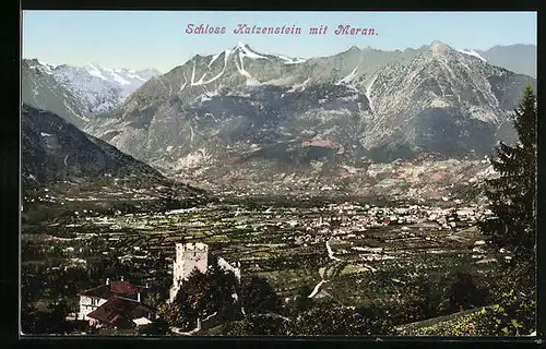 AK Meran, Ortsansicht mit Schloss Katzenstein
