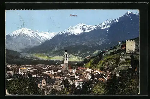 AK Meran, Totalansicht mit Gebirgskette